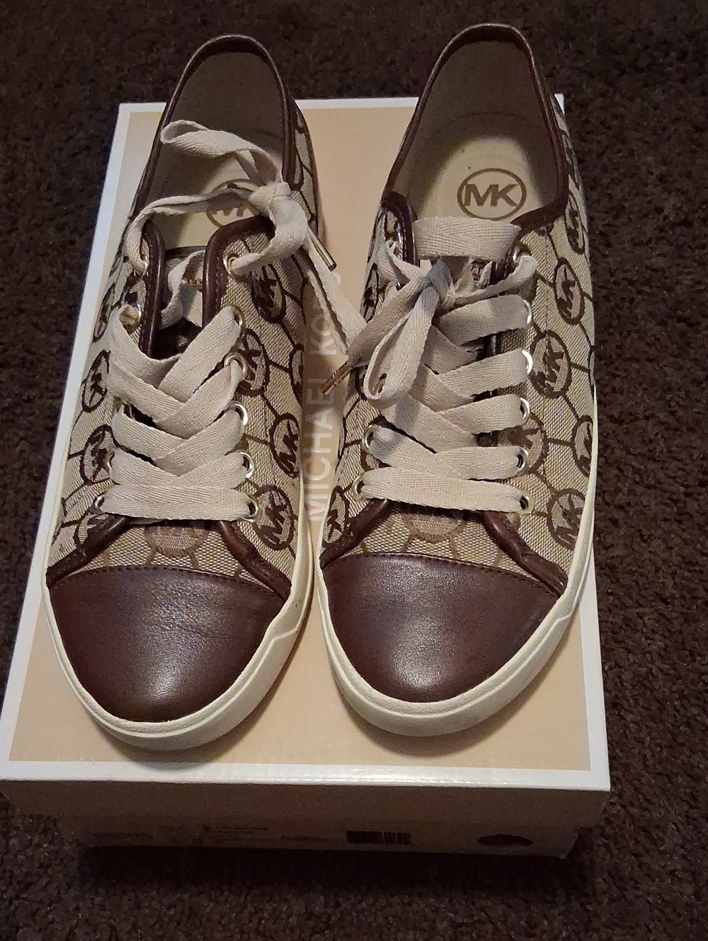 Michael Kors Beige and Brown Logo Low-Top Sneakers
